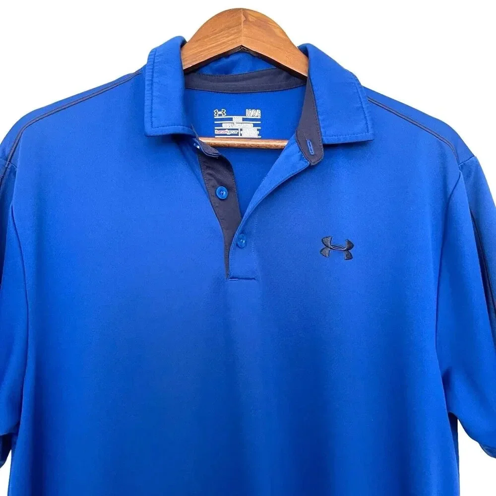 Under Armour Heat Gear Polo Shirt‎ Gold Size Large Preppy Blue